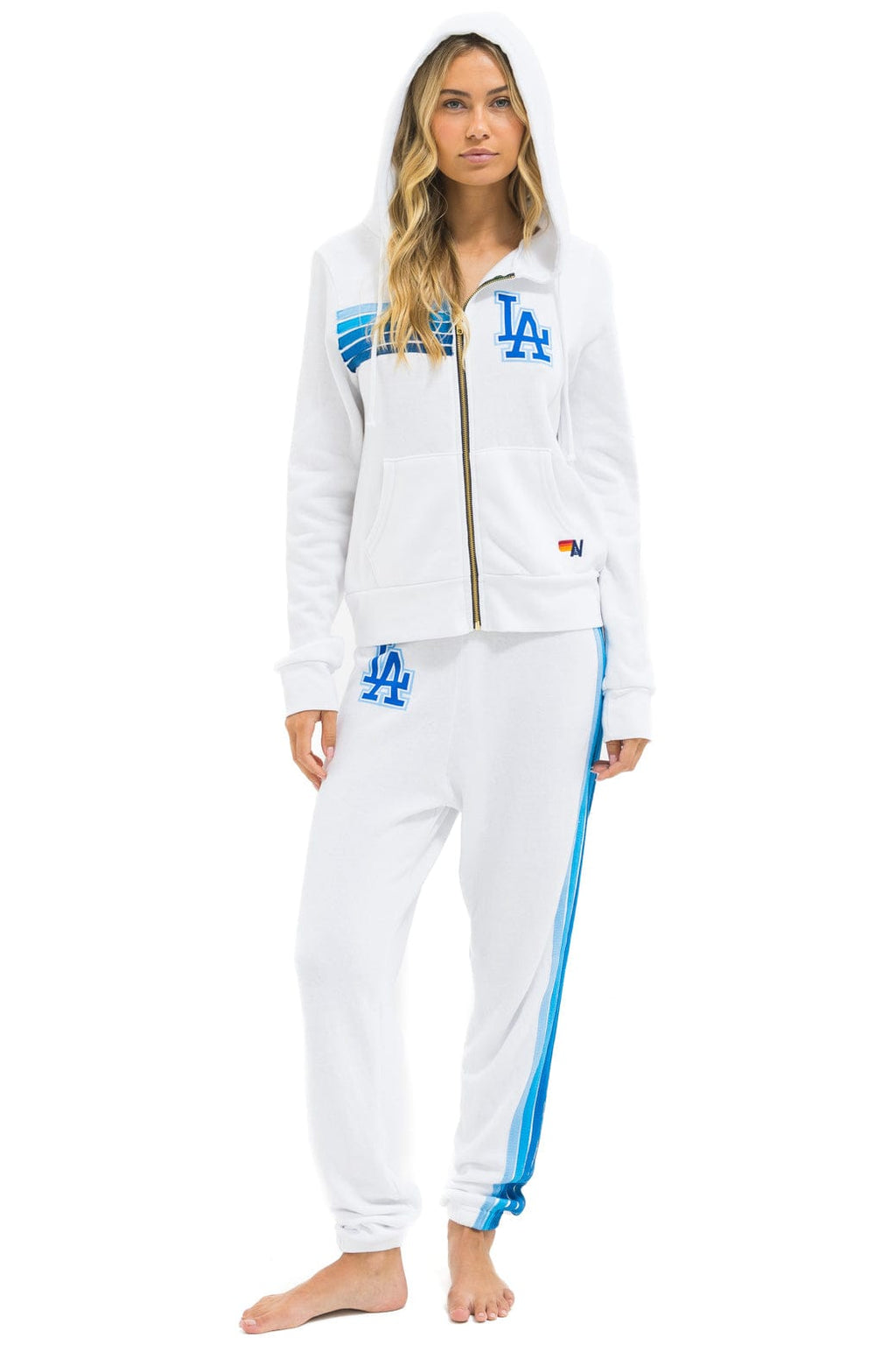 Retro LOS ANGELES DODGERS 5 STRIPE SWEATPANTS - WHITE BLUE