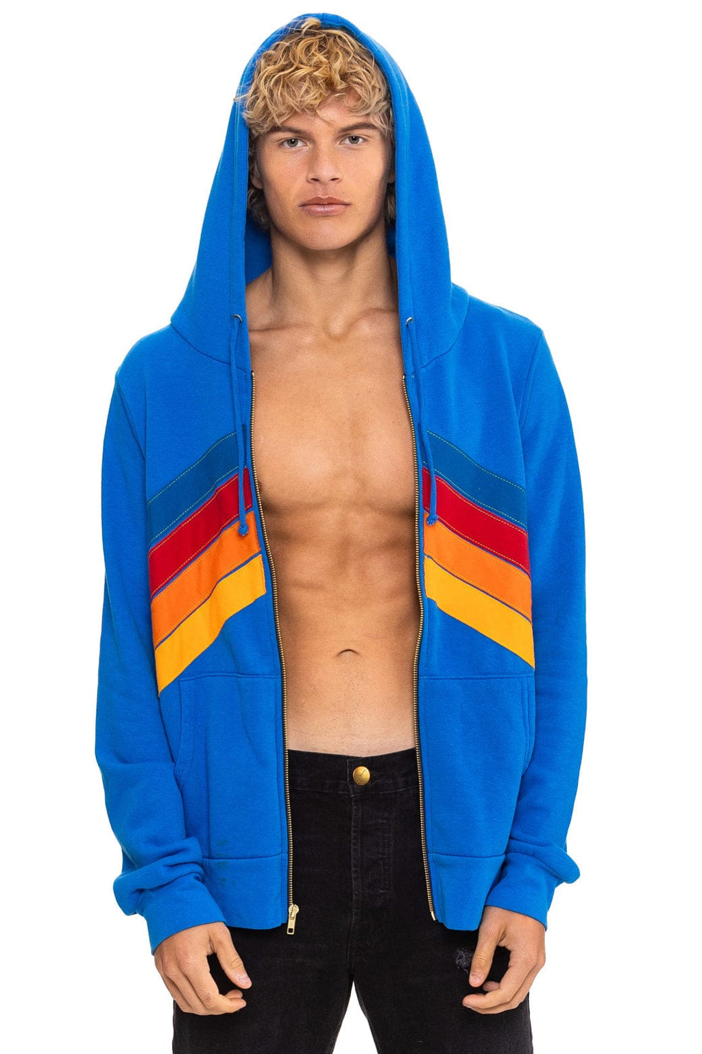 Retro MOUNTAIN STITCH CHEVRON 4 ZIP HOODIE - ADVENTURE BLUE