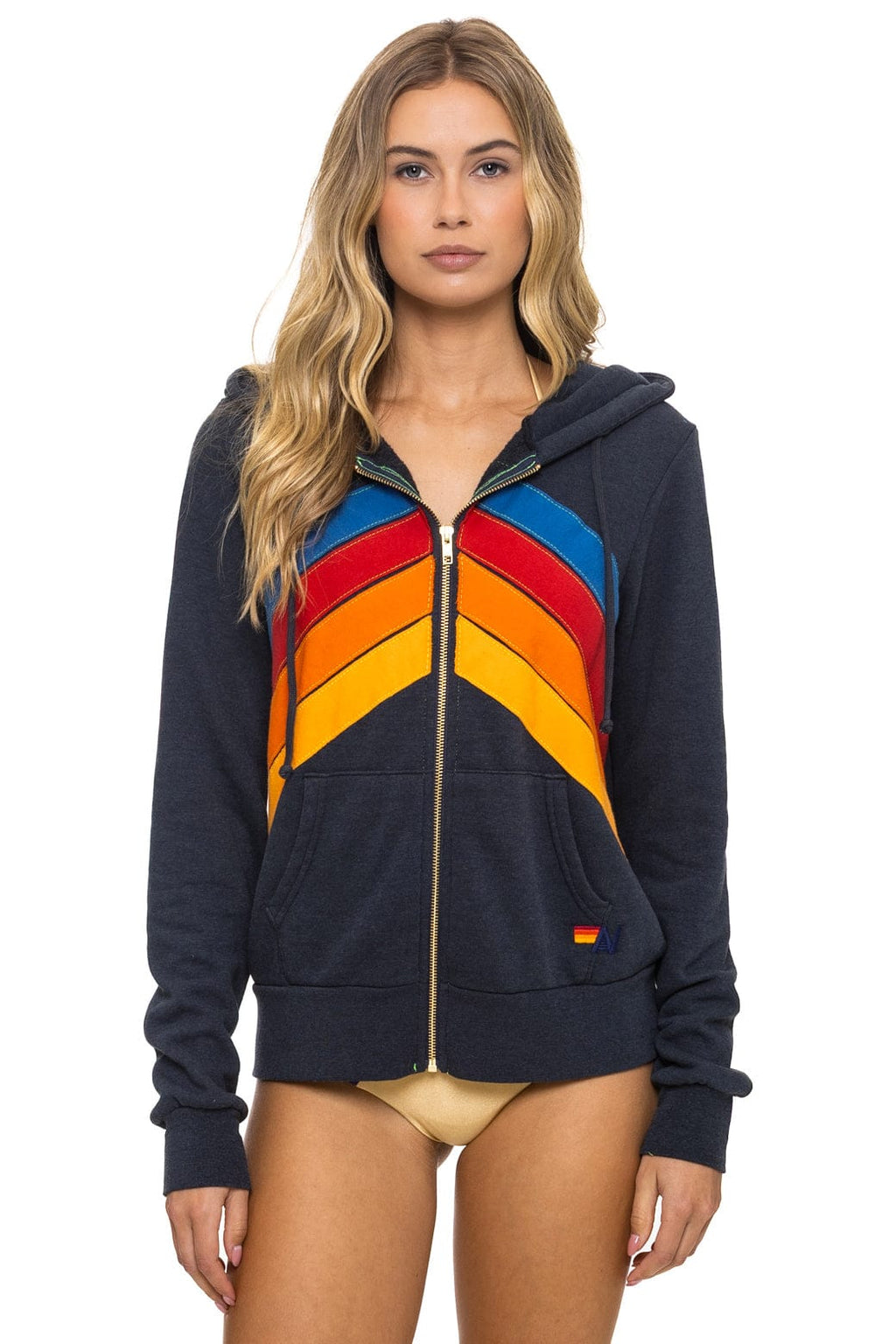 Retro MOUNTAIN STITCH CHEVRON 4 ZIP HOODIE - CHARCOAL