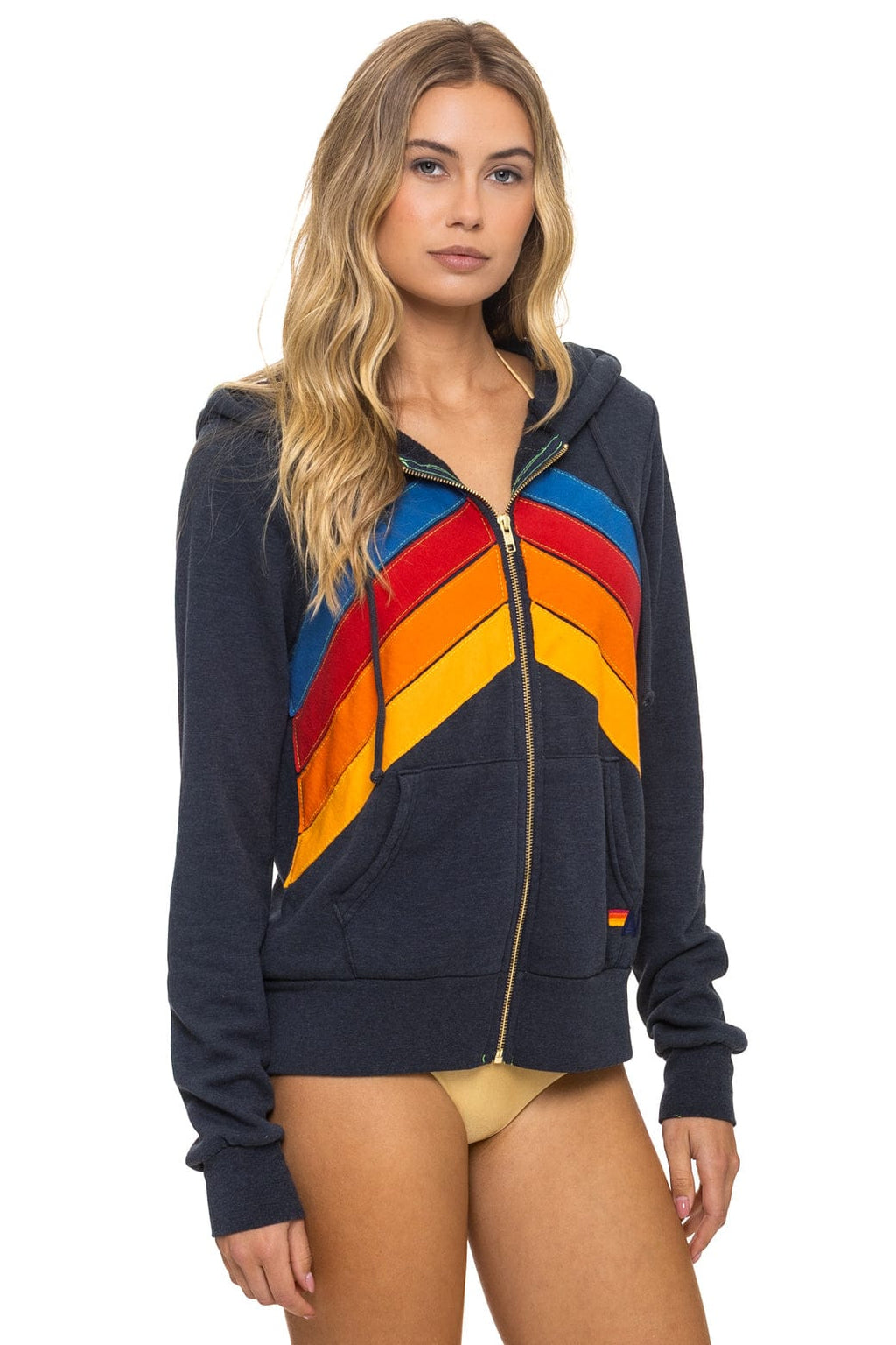 Retro MOUNTAIN STITCH CHEVRON 4 ZIP HOODIE - CHARCOAL