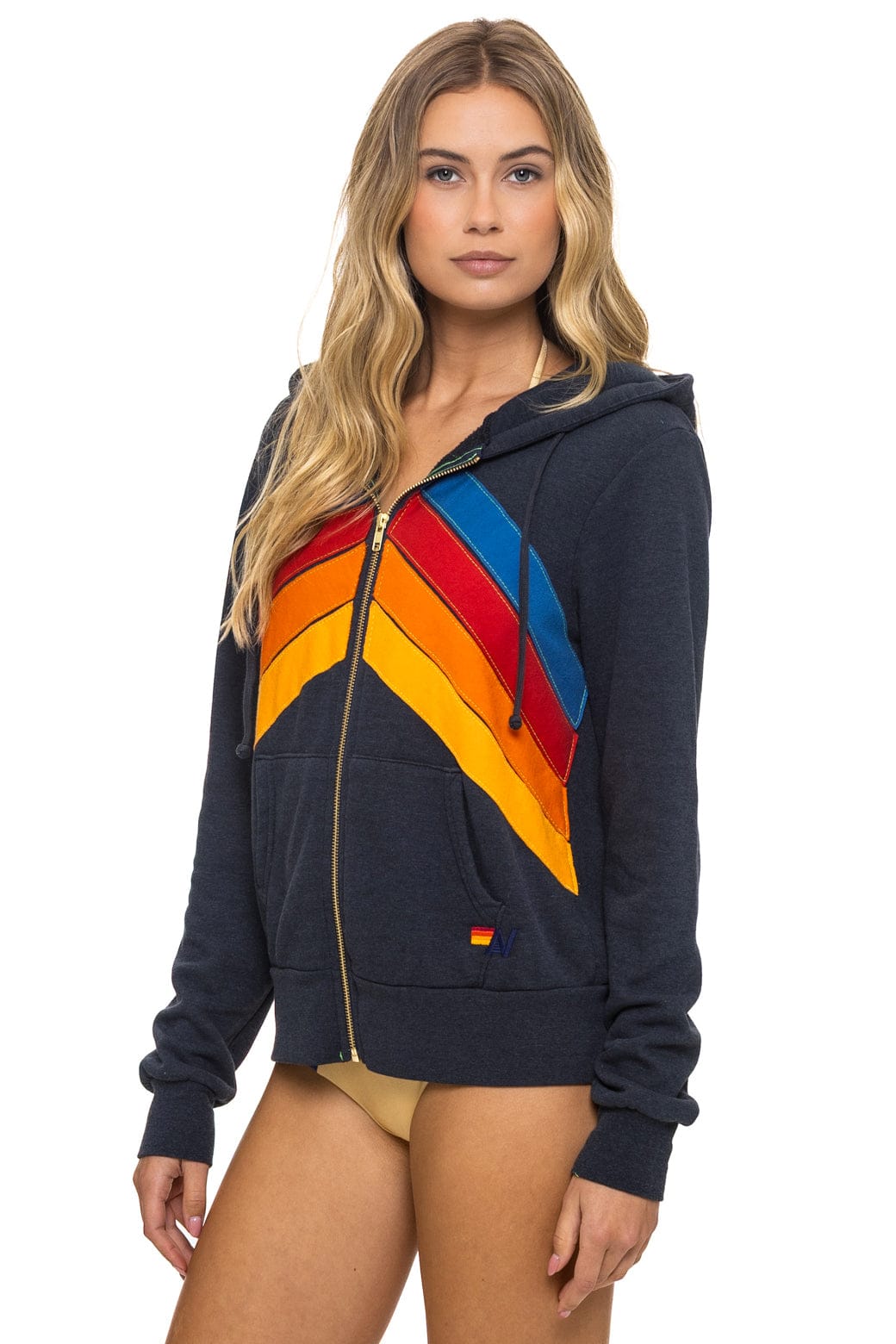Retro MOUNTAIN STITCH CHEVRON 4 ZIP HOODIE - CHARCOAL