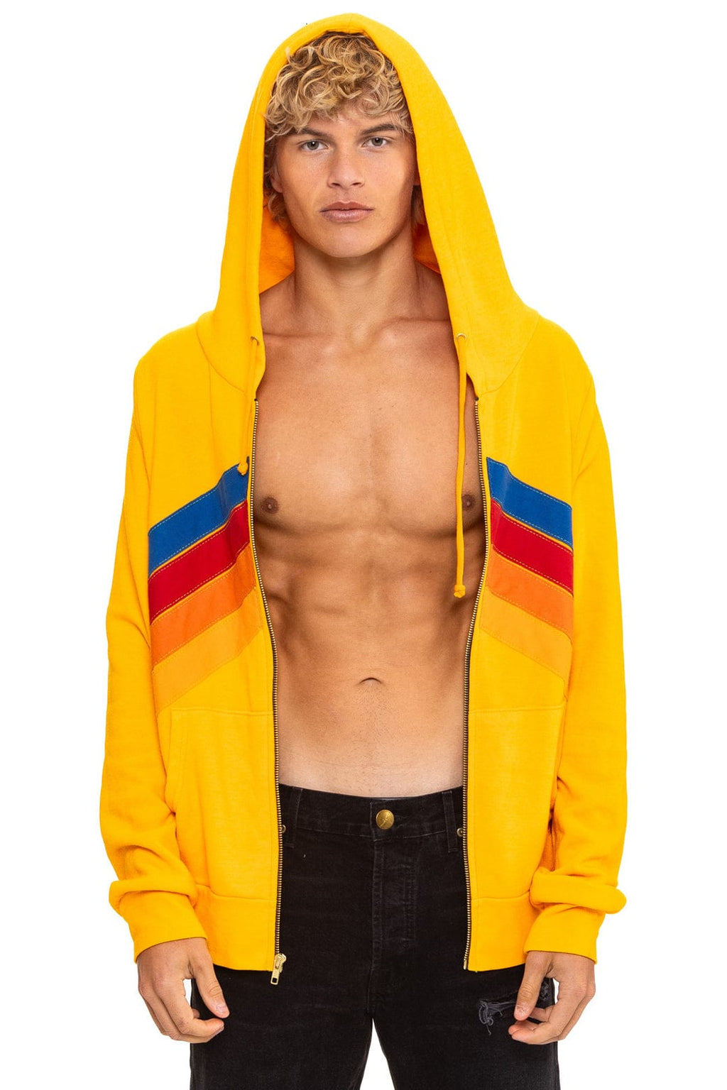 Retro MOUNTAIN STITCH CHEVRON 4 ZIP HOODIE - GOLD