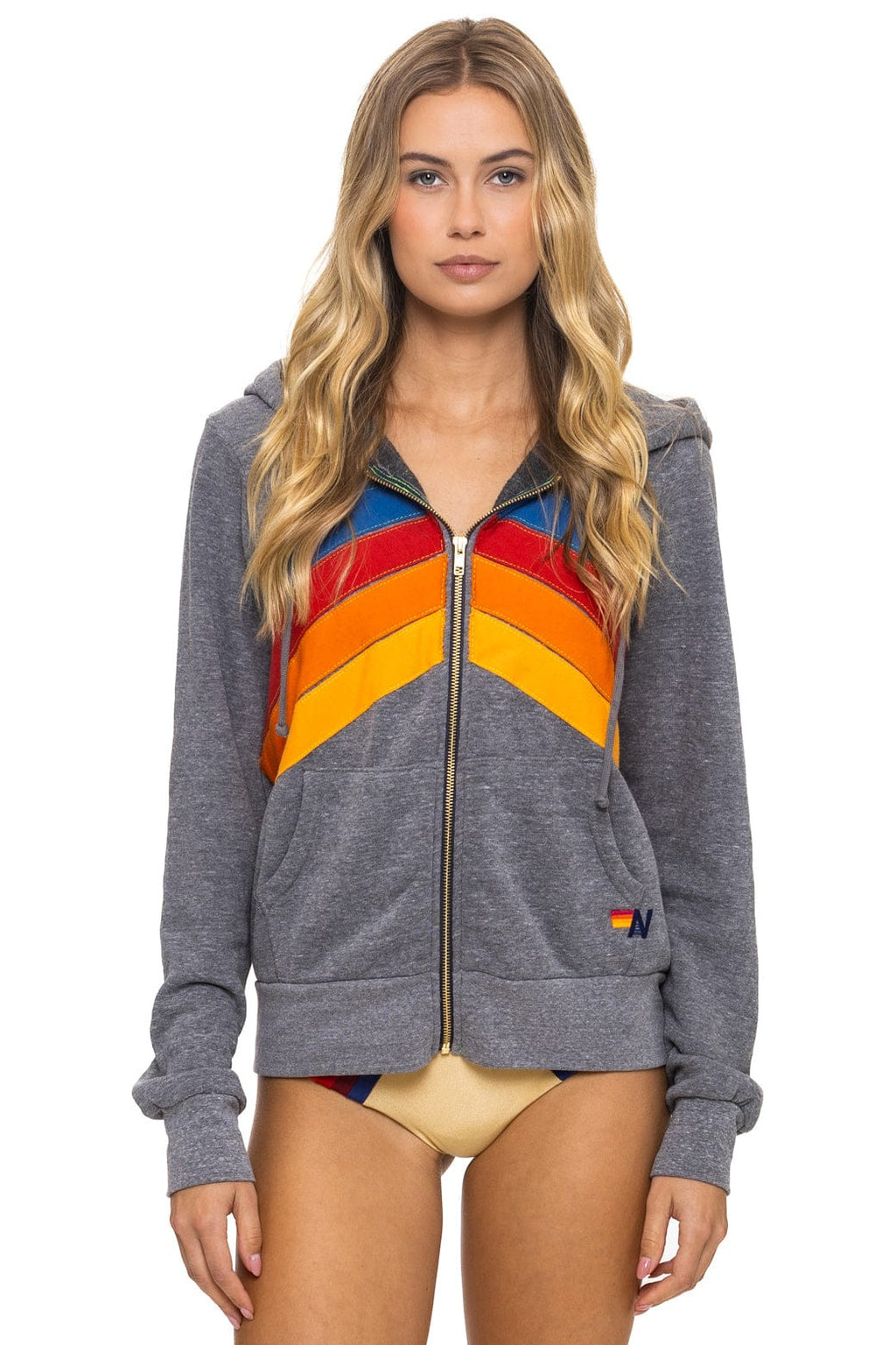 Retro MOUNTAIN STITCH CHEVRON 4 ZIP HOODIE - HEATHER GREY