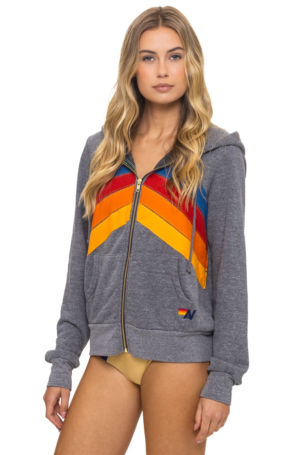 Retro MOUNTAIN STITCH CHEVRON 4 ZIP HOODIE - HEATHER GREY