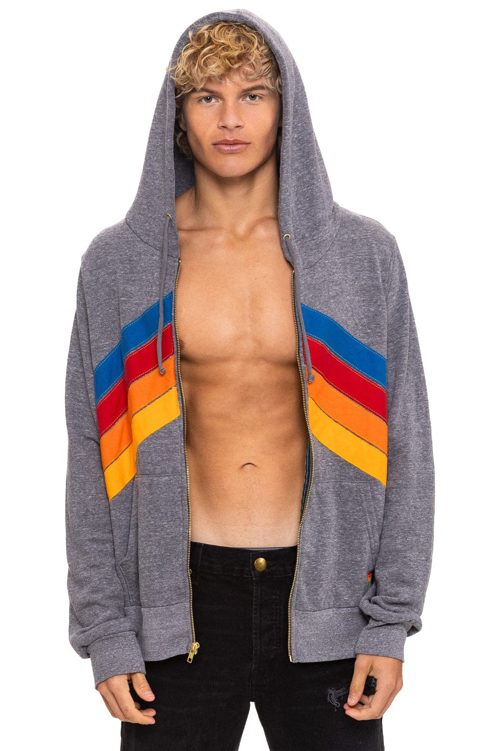 Retro MOUNTAIN STITCH CHEVRON 4 ZIP HOODIE - HEATHER GREY