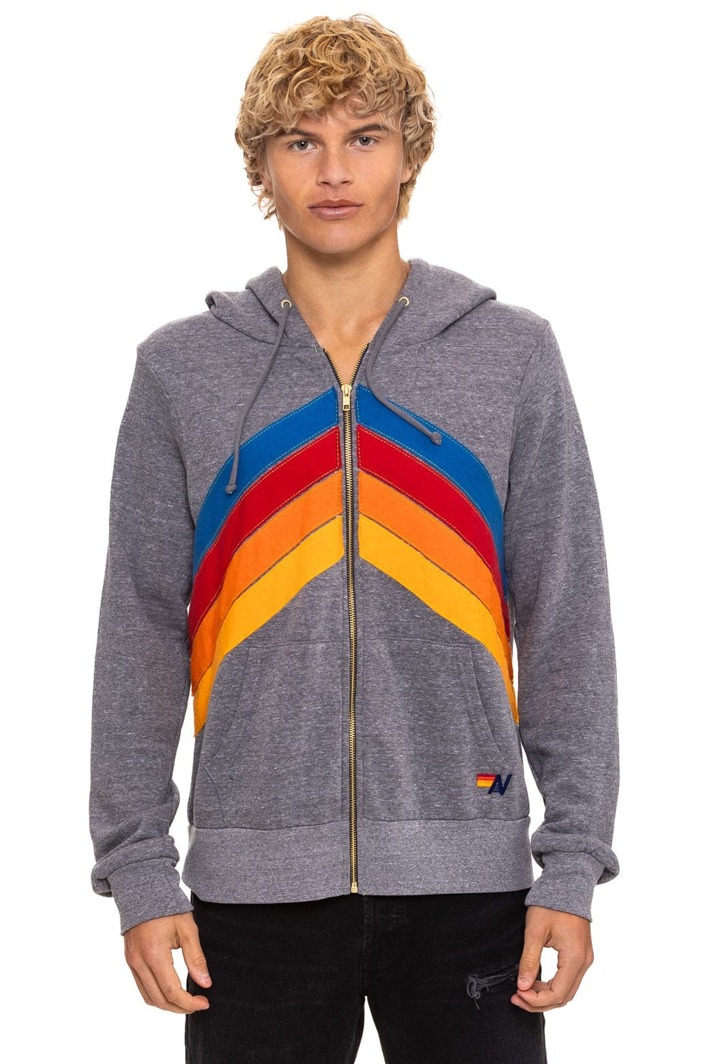 Retro MOUNTAIN STITCH CHEVRON 4 ZIP HOODIE - HEATHER GREY