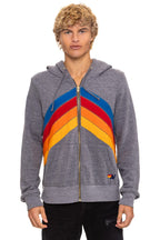 Retro MOUNTAIN STITCH CHEVRON 4 ZIP HOODIE - HEATHER GREY