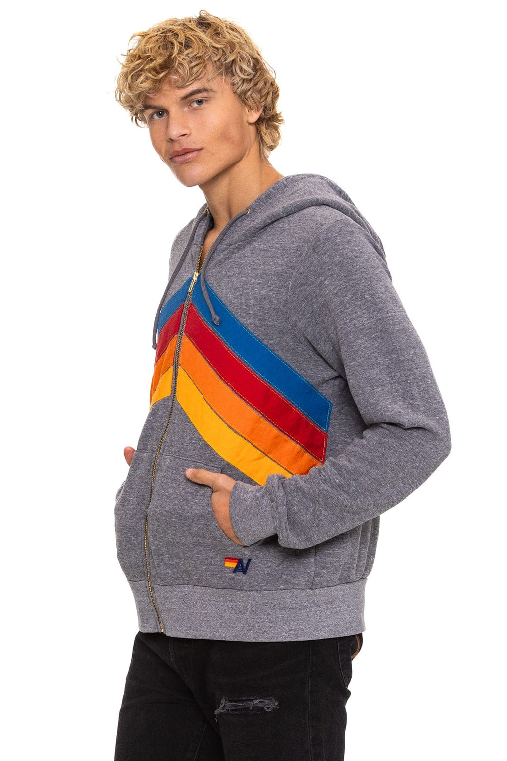 Retro MOUNTAIN STITCH CHEVRON 4 ZIP HOODIE - HEATHER GREY