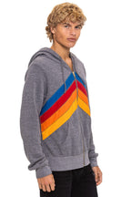Retro MOUNTAIN STITCH CHEVRON 4 ZIP HOODIE - HEATHER GREY