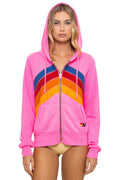 Retro MOUNTAIN STITCH CHEVRON 4 ZIP HOODIE - NEON PINK