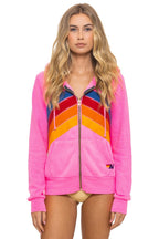 Retro MOUNTAIN STITCH CHEVRON 4 ZIP HOODIE - NEON PINK