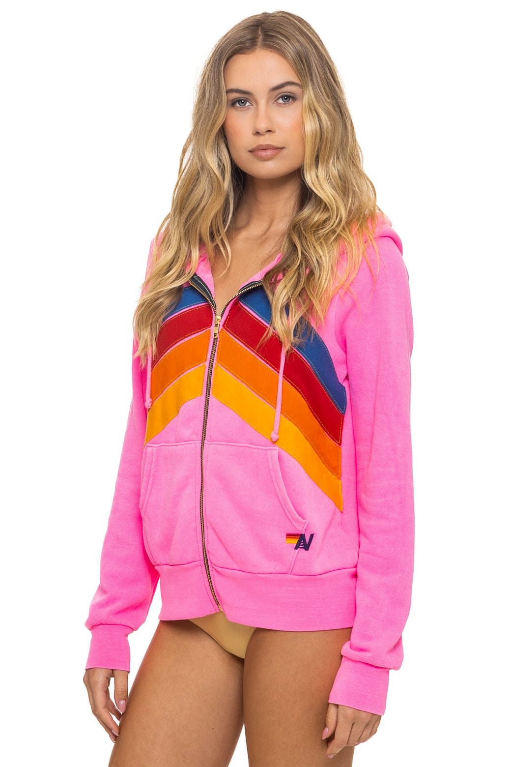 Retro MOUNTAIN STITCH CHEVRON 4 ZIP HOODIE - NEON PINK