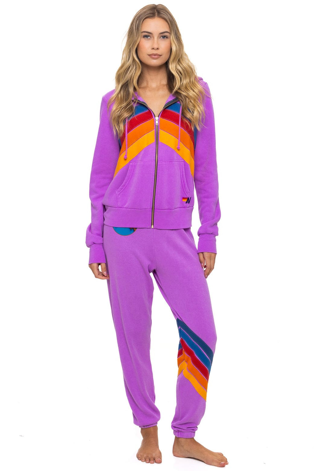 Retro MOUNTAIN STITCH CHEVRON 4 ZIP HOODIE - NEON PURPLE