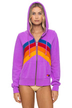 Retro MOUNTAIN STITCH CHEVRON 4 ZIP HOODIE - NEON PURPLE
