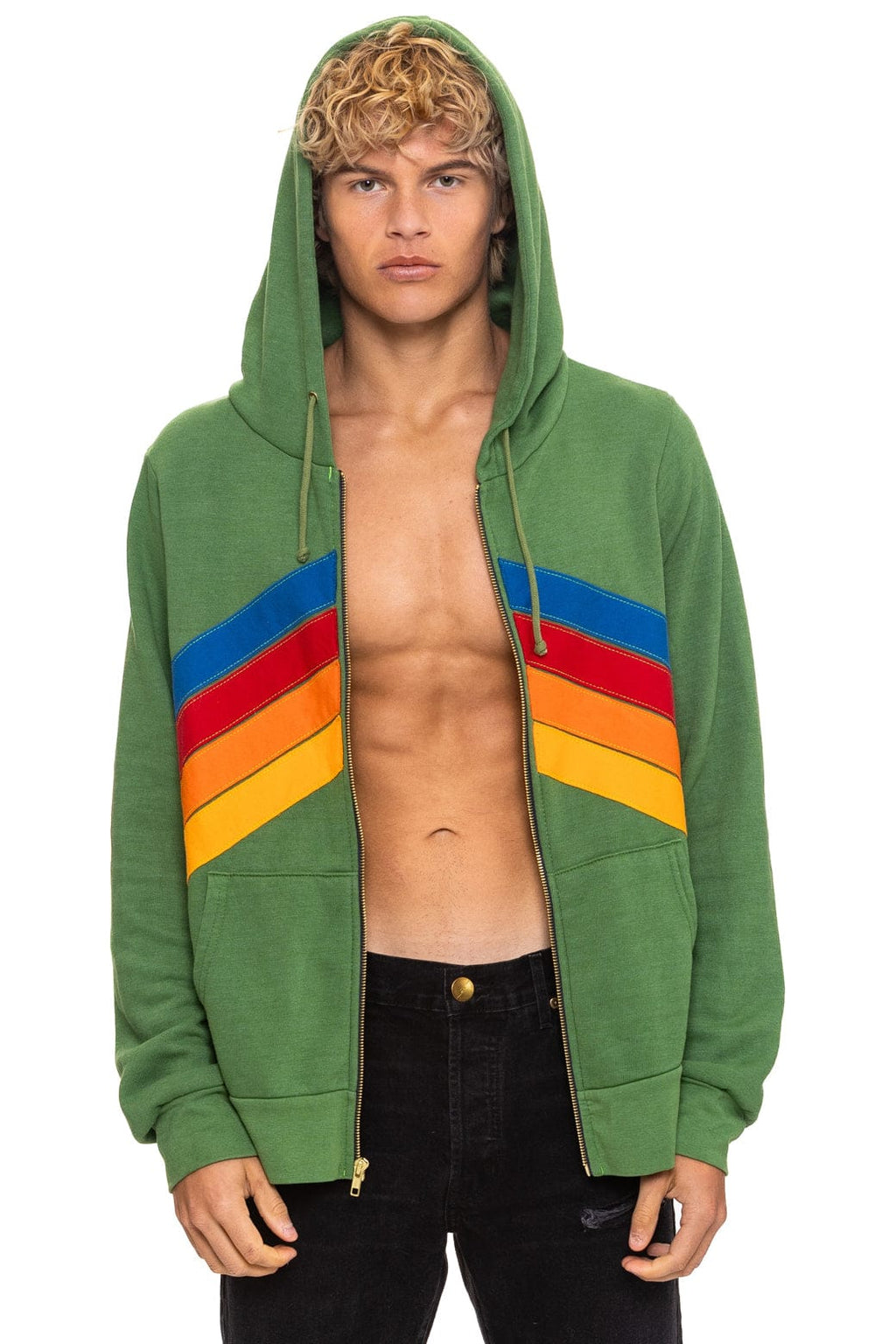 Retro MOUNTAIN STITCH CHEVRON 4 ZIP HOODIE - PALM