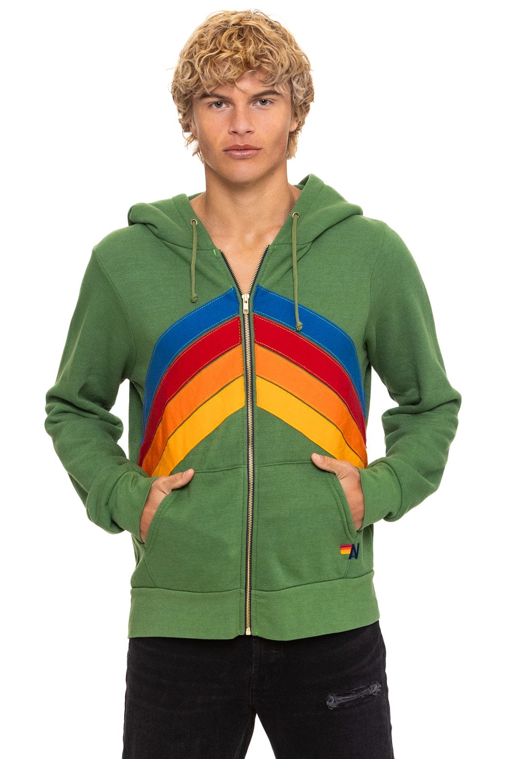 Retro MOUNTAIN STITCH CHEVRON 4 ZIP HOODIE - PALM