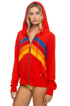 Retro MOUNTAIN STITCH CHEVRON 4 ZIP HOODIE - RED