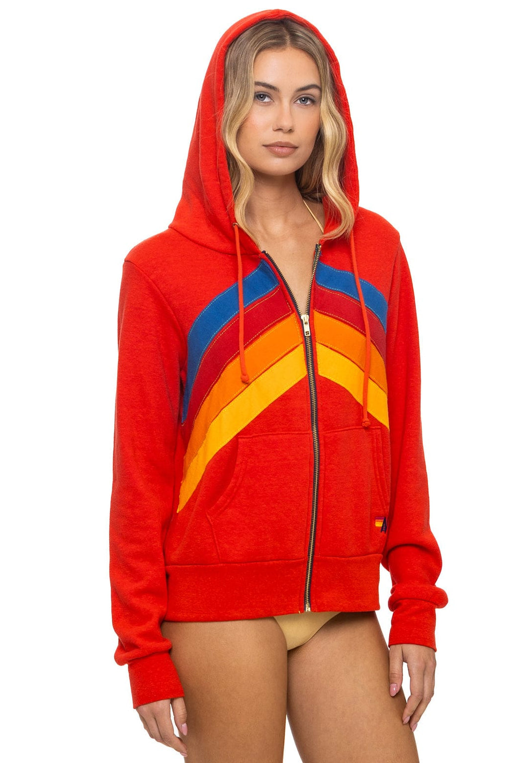 Retro MOUNTAIN STITCH CHEVRON 4 ZIP HOODIE - RED
