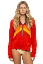 Retro MOUNTAIN STITCH CHEVRON 4 ZIP HOODIE - RED