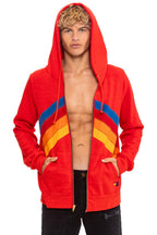 Retro MOUNTAIN STITCH CHEVRON 4 ZIP HOODIE - RED