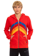 Retro MOUNTAIN STITCH CHEVRON 4 ZIP HOODIE - RED