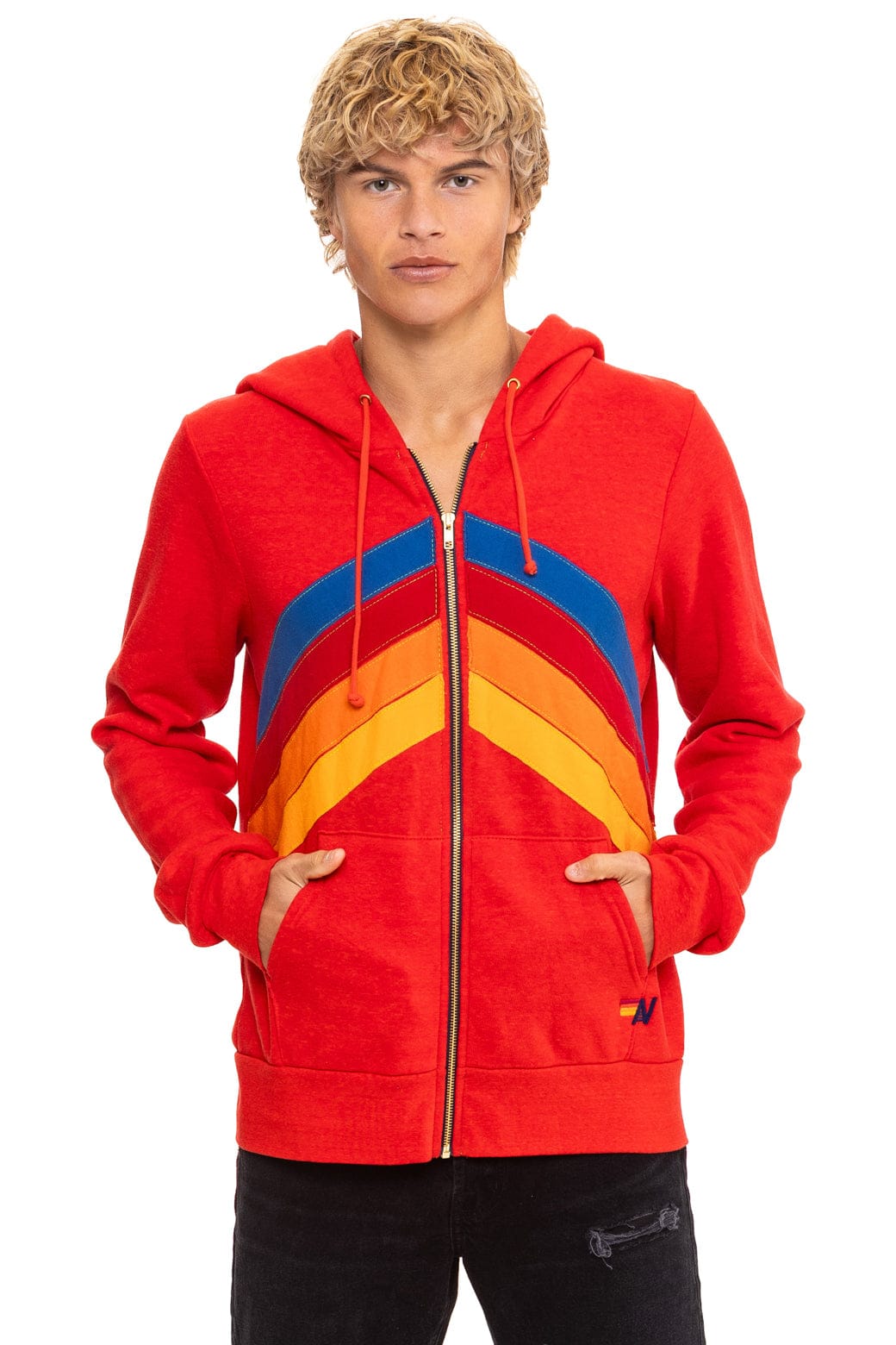 Retro MOUNTAIN STITCH CHEVRON 4 ZIP HOODIE - RED