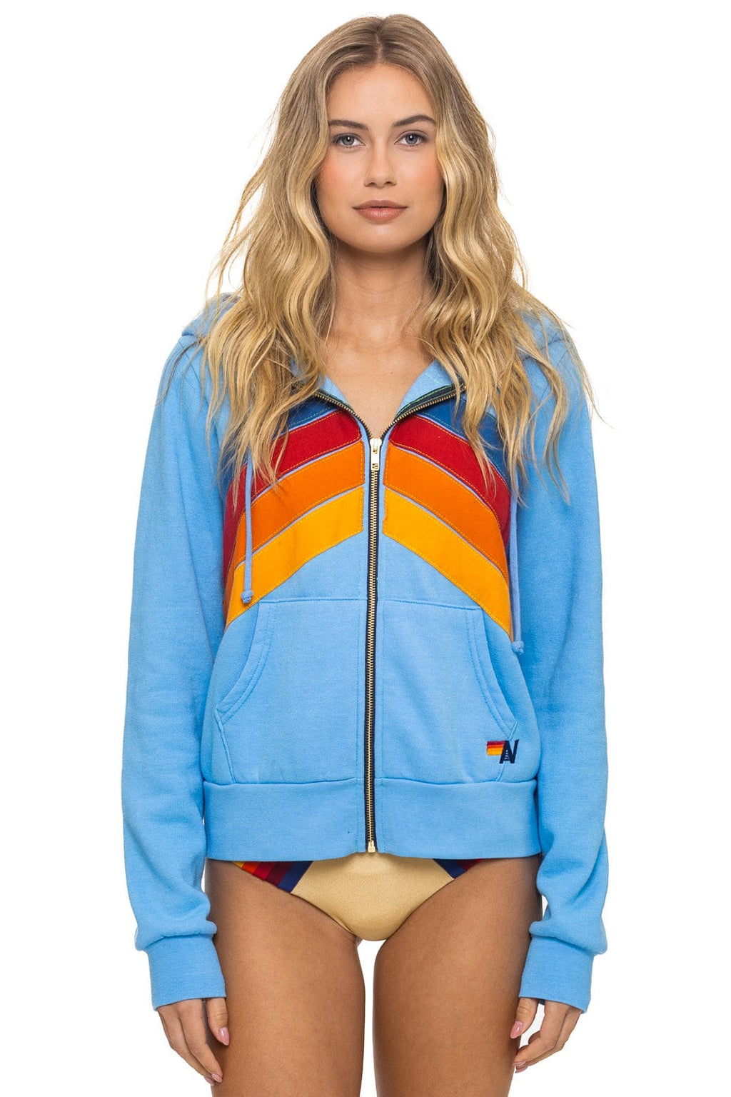 Retro MOUNTAIN STITCH CHEVRON 4 ZIP HOODIE - SKY