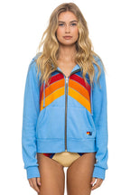 Retro MOUNTAIN STITCH CHEVRON 4 ZIP HOODIE - SKY