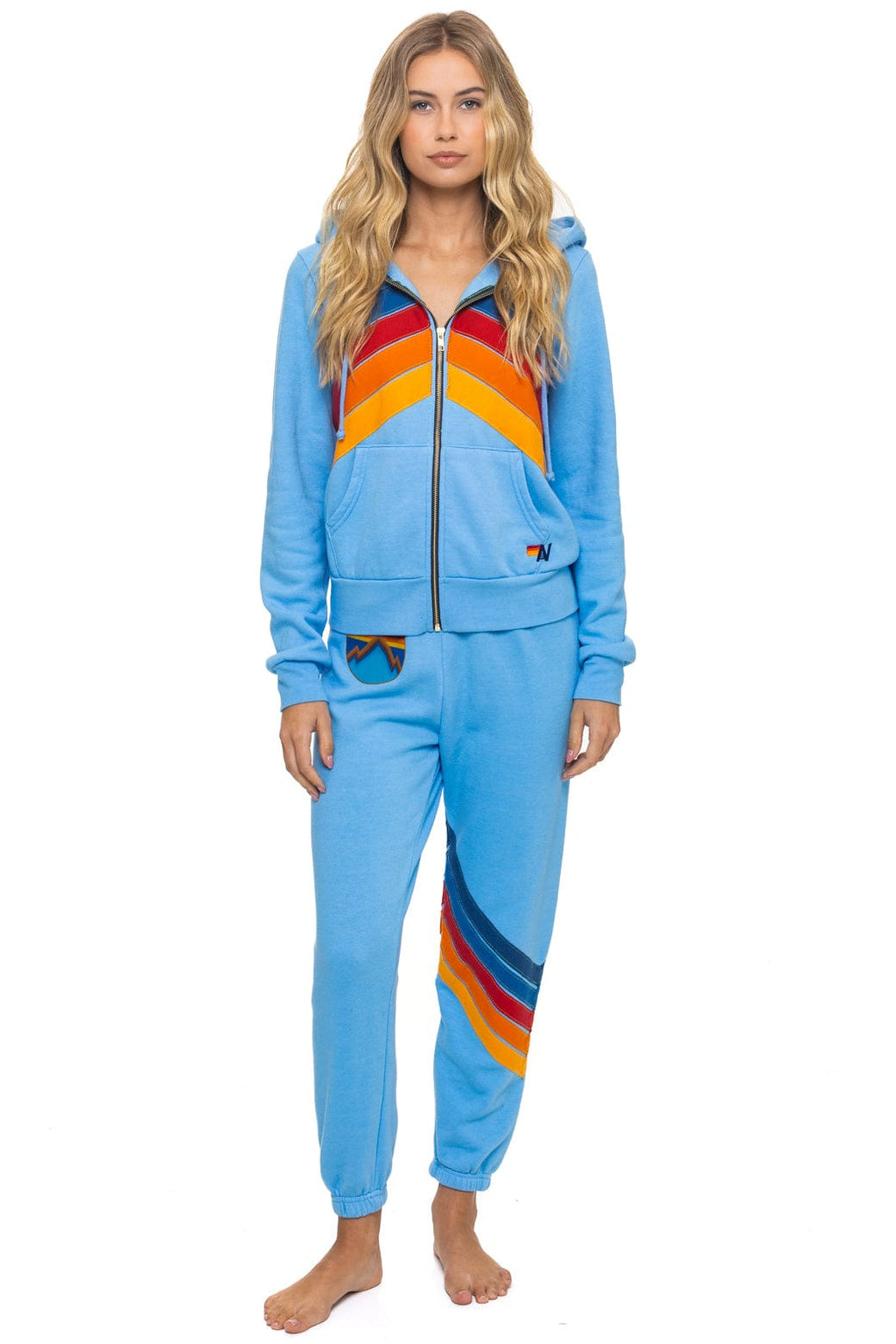 Retro MOUNTAIN STITCH CHEVRON 4 ZIP HOODIE - SKY