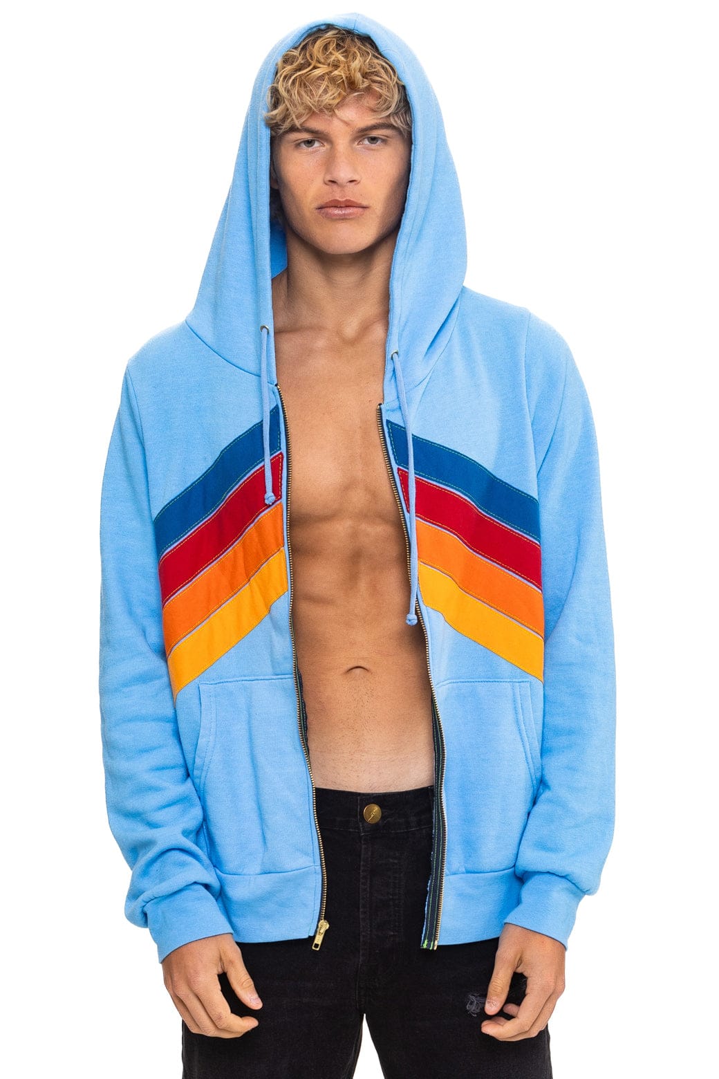 Retro MOUNTAIN STITCH CHEVRON 4 ZIP HOODIE - SKY