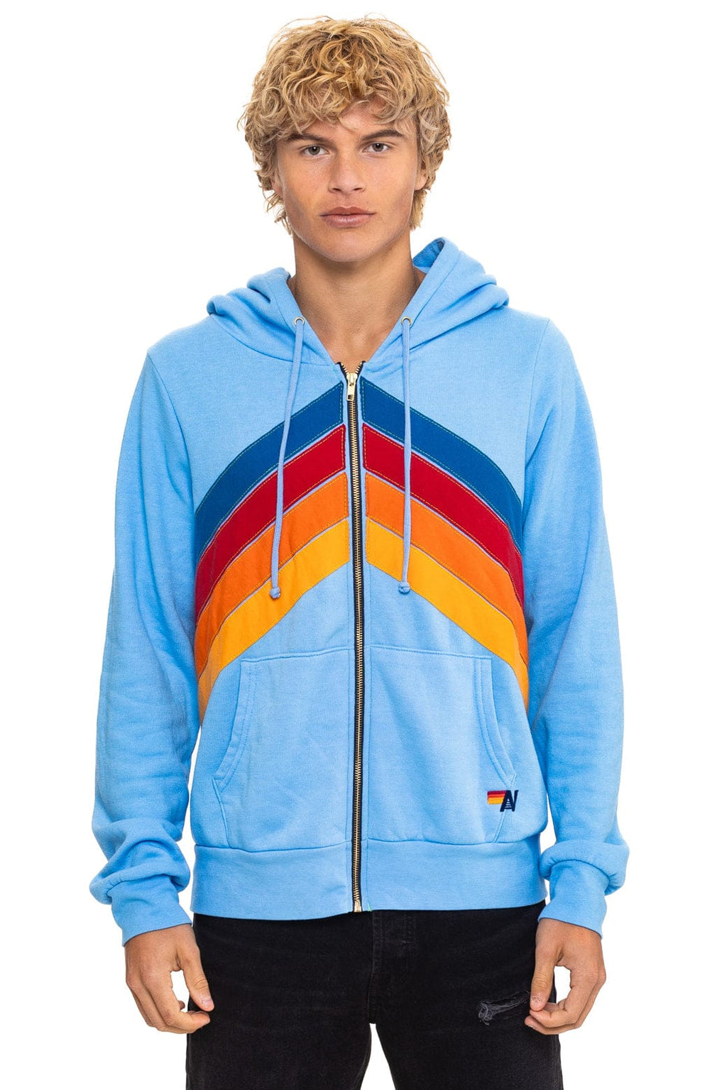 Retro MOUNTAIN STITCH CHEVRON 4 ZIP HOODIE - SKY