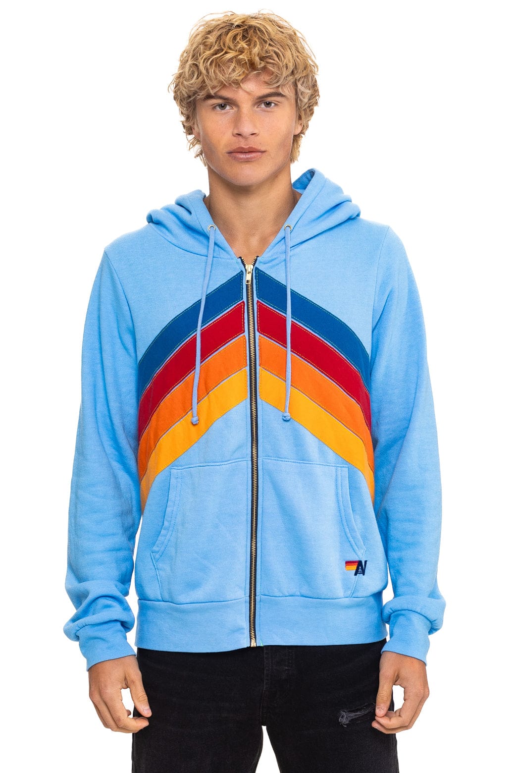 Retro MOUNTAIN STITCH CHEVRON 4 ZIP HOODIE - SKY