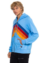 Retro MOUNTAIN STITCH CHEVRON 4 ZIP HOODIE - SKY