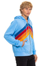 Retro MOUNTAIN STITCH CHEVRON 4 ZIP HOODIE - SKY