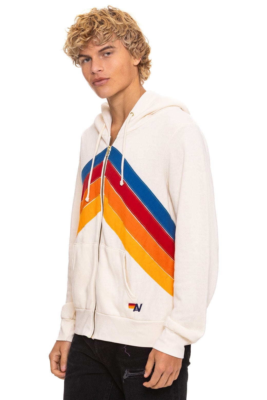Retro MOUNTAIN STITCH CHEVRON 4 ZIP HOODIE - VINTAGE WHITE