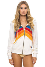 Retro MOUNTAIN STITCH CHEVRON 4 ZIP HOODIE - VINTAGE WHITE