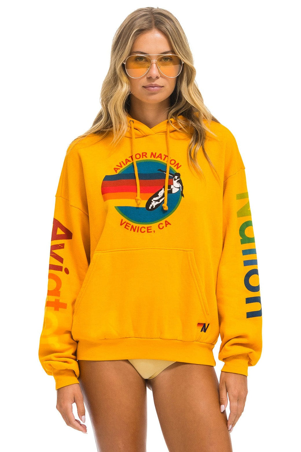 Retro AVIATOR NATION RELAXED VENICE PULLOVER HOODIE - GOLD