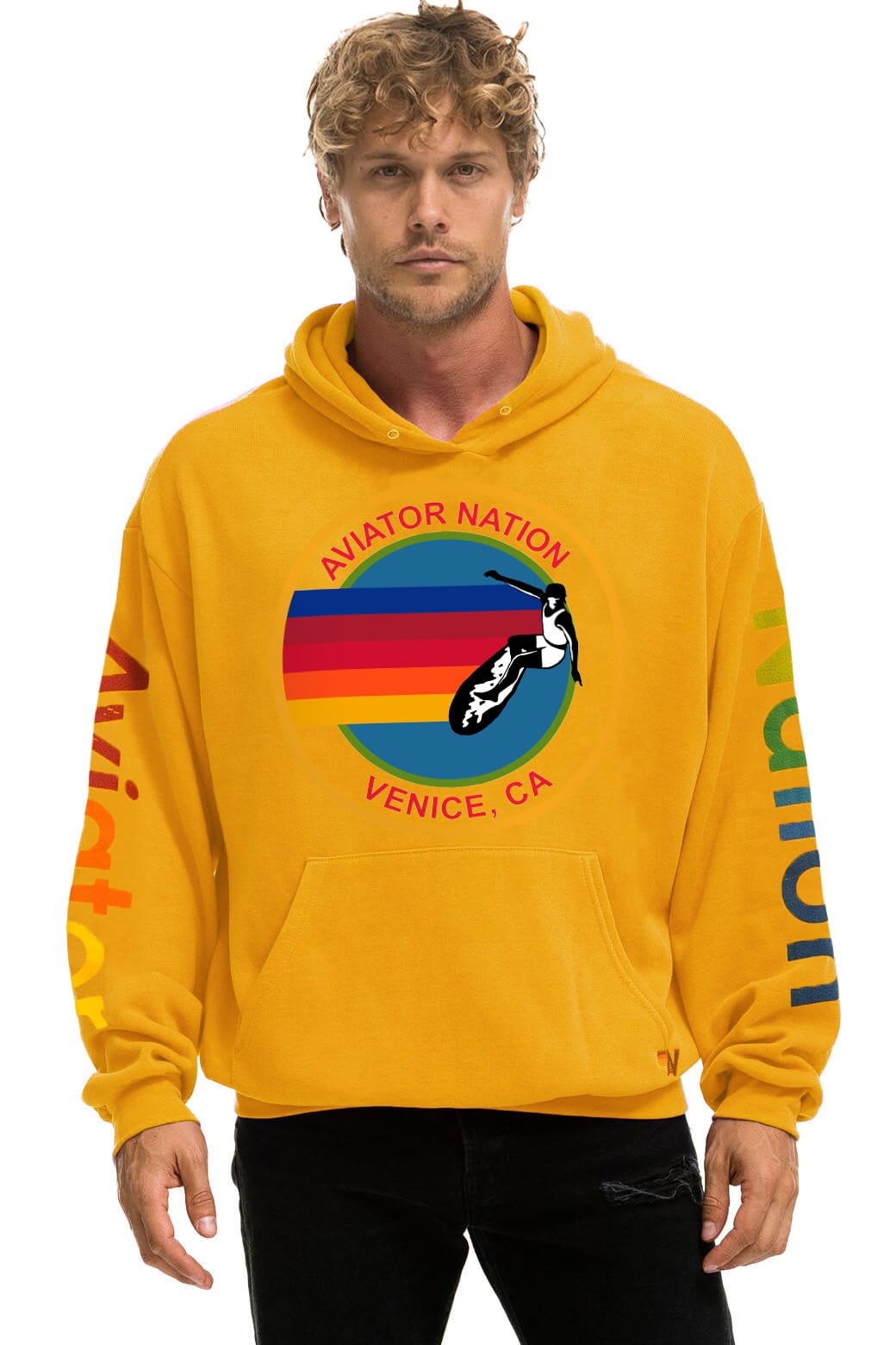 Retro AVIATOR NATION RELAXED VENICE PULLOVER HOODIE - GOLD