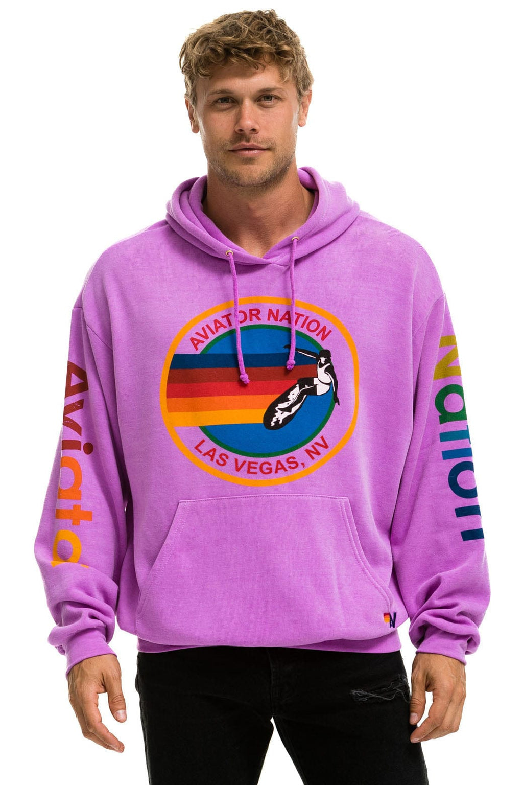 Retro AVIATOR NATION LAS VEGAS RELAXED PULLOVER HOODIE - NEON PURPLE