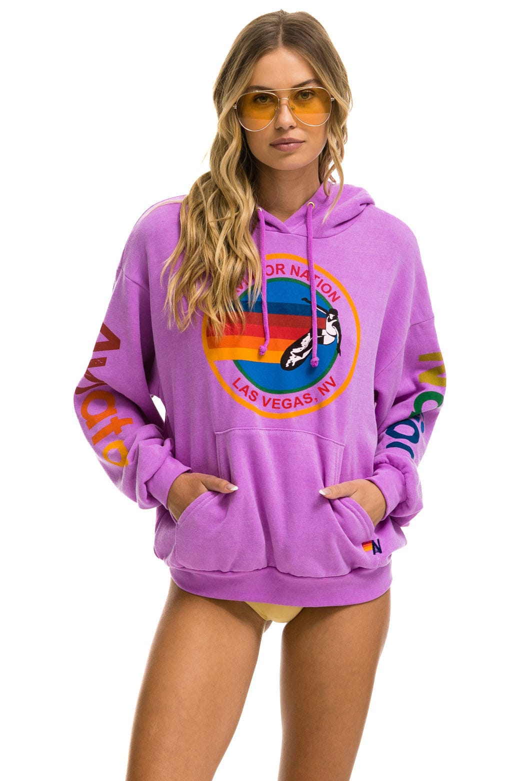Retro AVIATOR NATION LAS VEGAS RELAXED PULLOVER HOODIE - NEON PURPLE