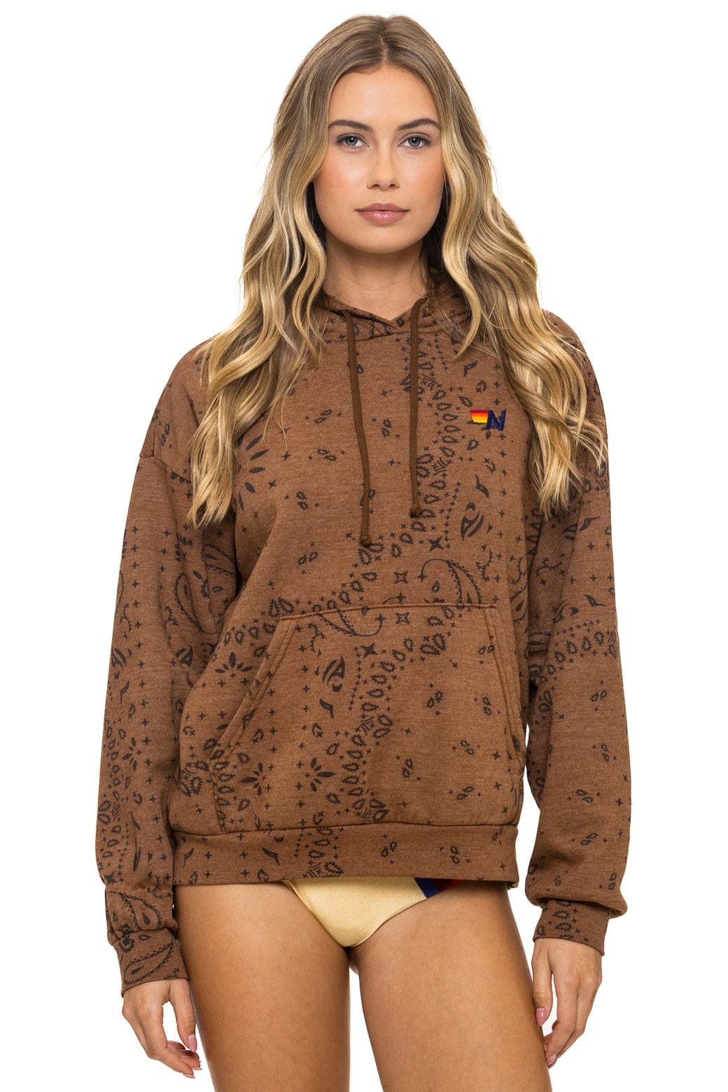 Retro BANDANA RELAXED PULLOVER HOODIE - CINNAMON