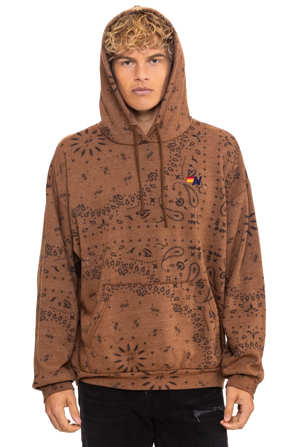 Retro BANDANA RELAXED PULLOVER HOODIE - CINNAMON