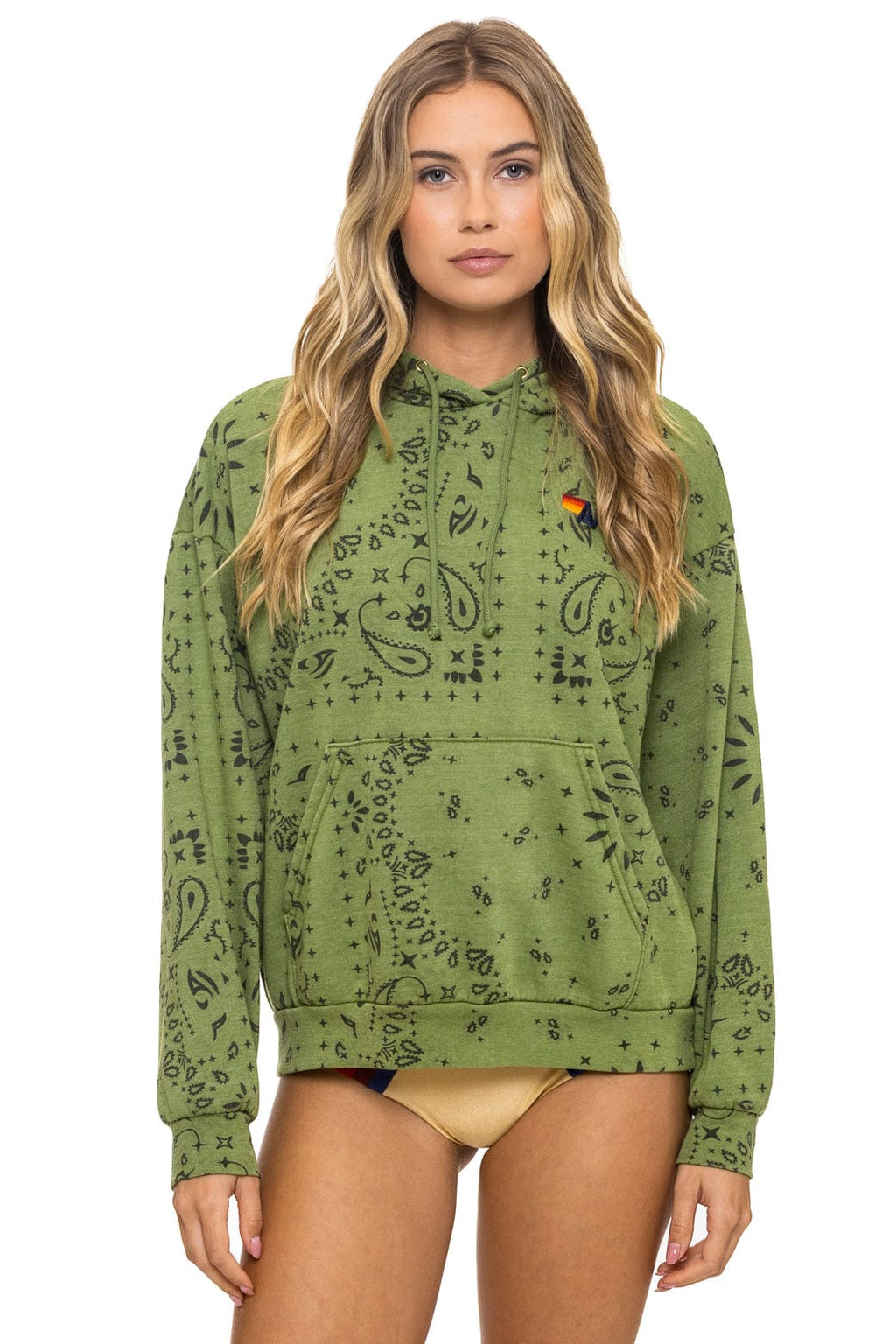 Retro BANDANA RELAXED PULLOVER HOODIE - JUNGLE GREEN