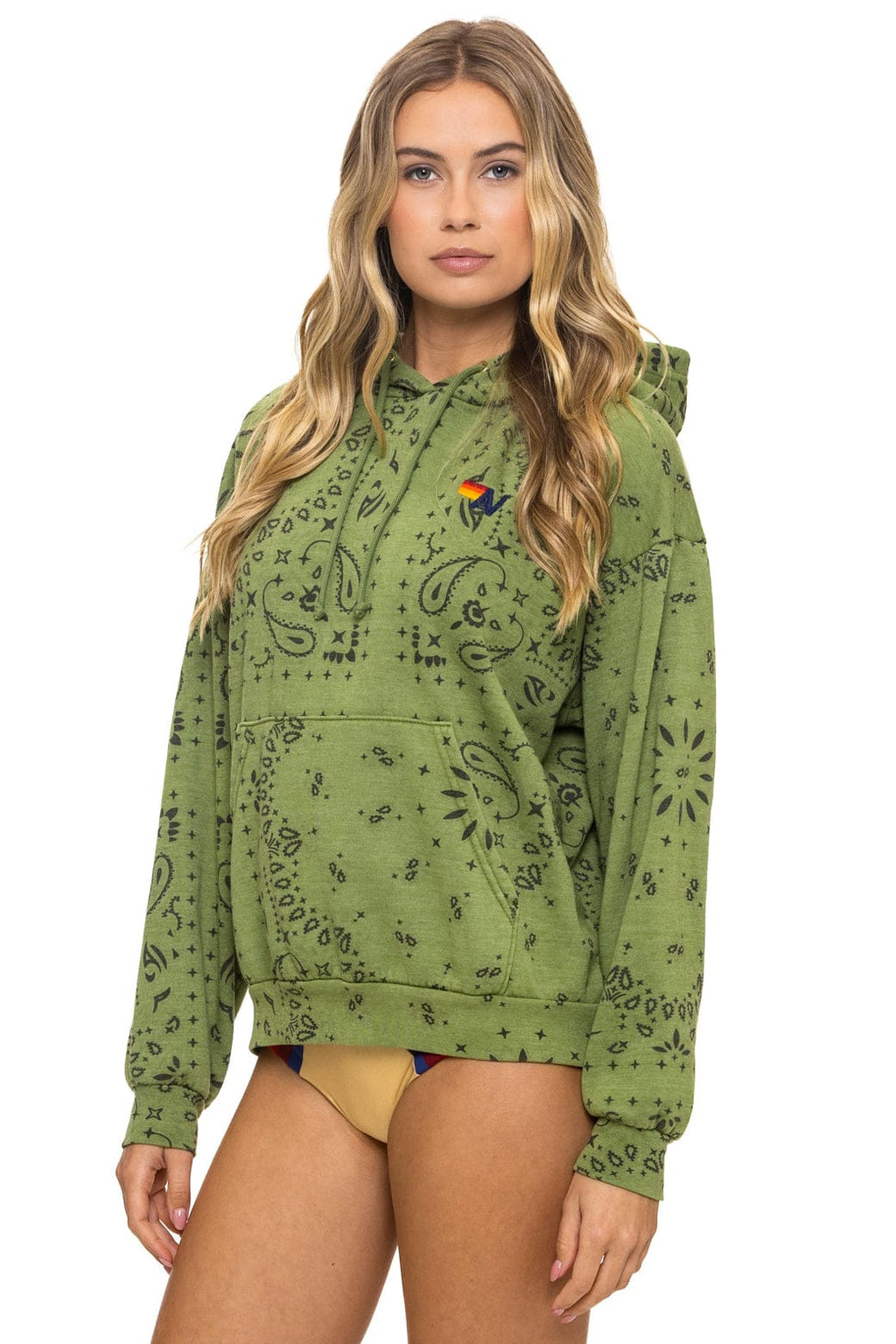 Retro BANDANA RELAXED PULLOVER HOODIE - JUNGLE GREEN
