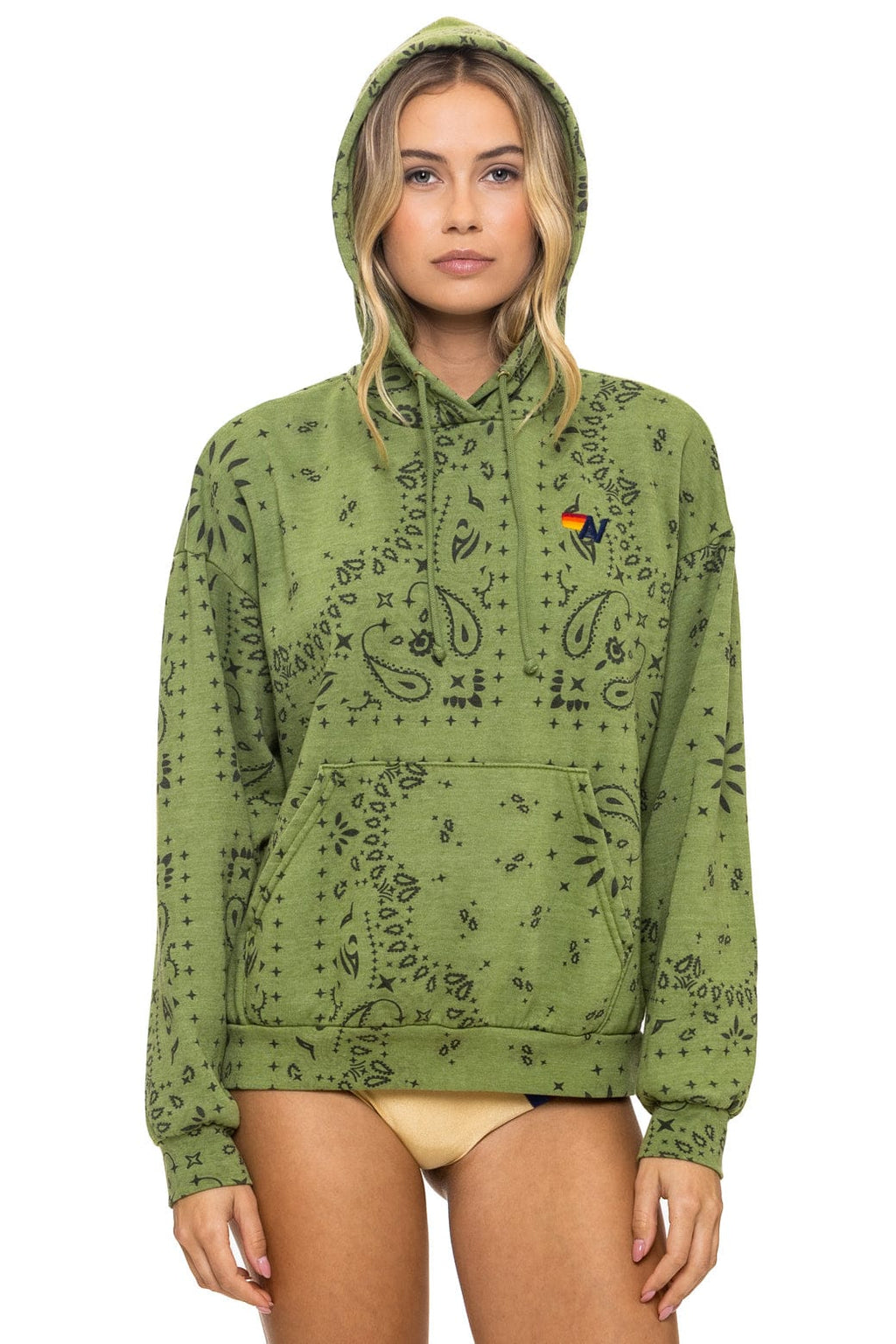 Retro BANDANA RELAXED PULLOVER HOODIE - JUNGLE GREEN