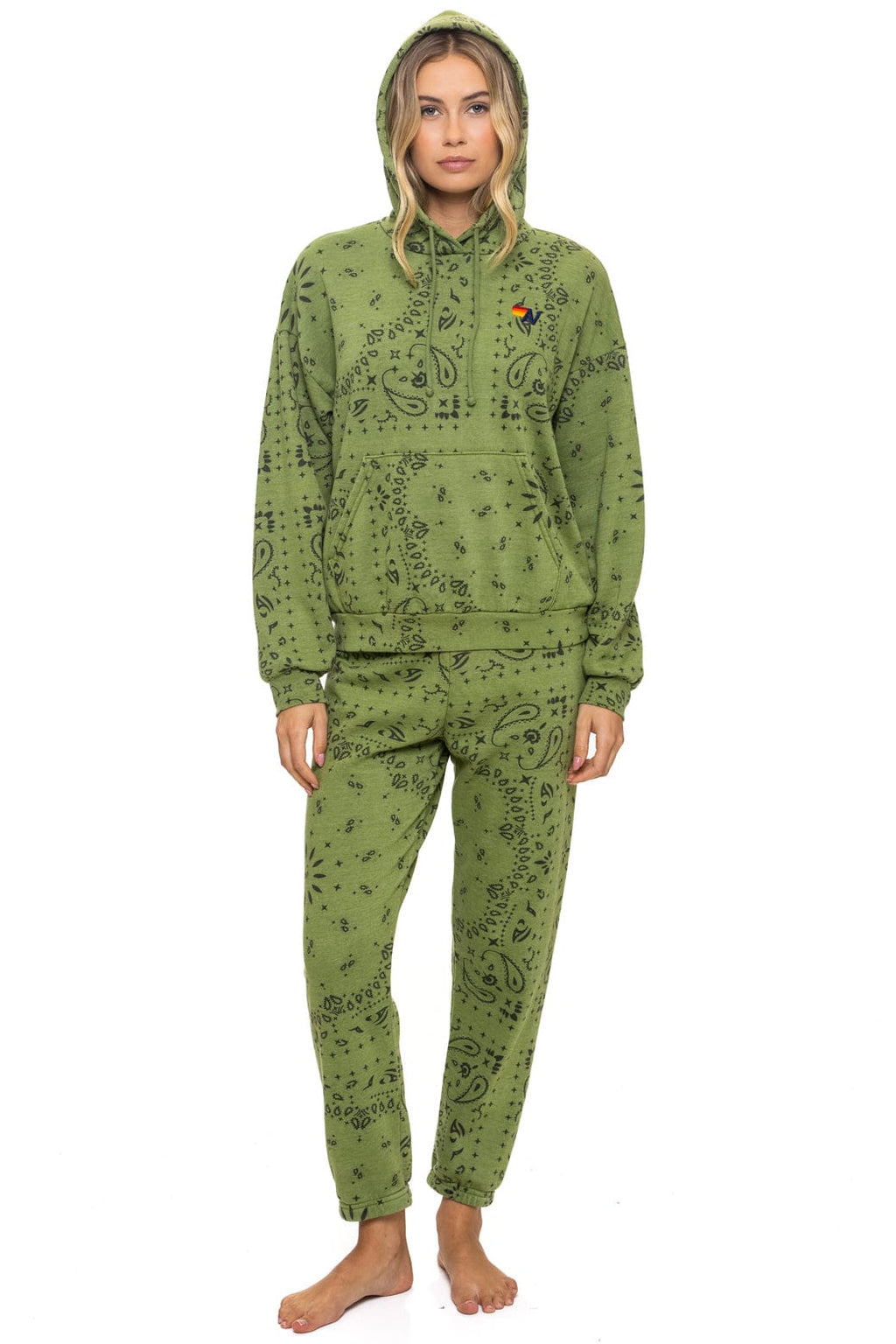 Retro BANDANA RELAXED PULLOVER HOODIE - JUNGLE GREEN