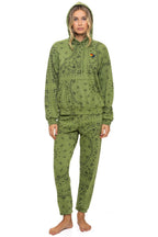 Retro BANDANA RELAXED PULLOVER HOODIE - JUNGLE GREEN