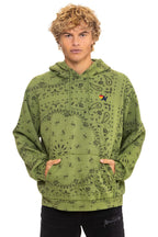 Retro BANDANA RELAXED PULLOVER HOODIE - JUNGLE GREEN