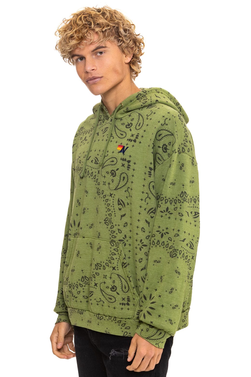 Retro BANDANA RELAXED PULLOVER HOODIE - JUNGLE GREEN
