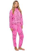 Retro BANDANA RELAXED PULLOVER HOODIE - NEON PINK